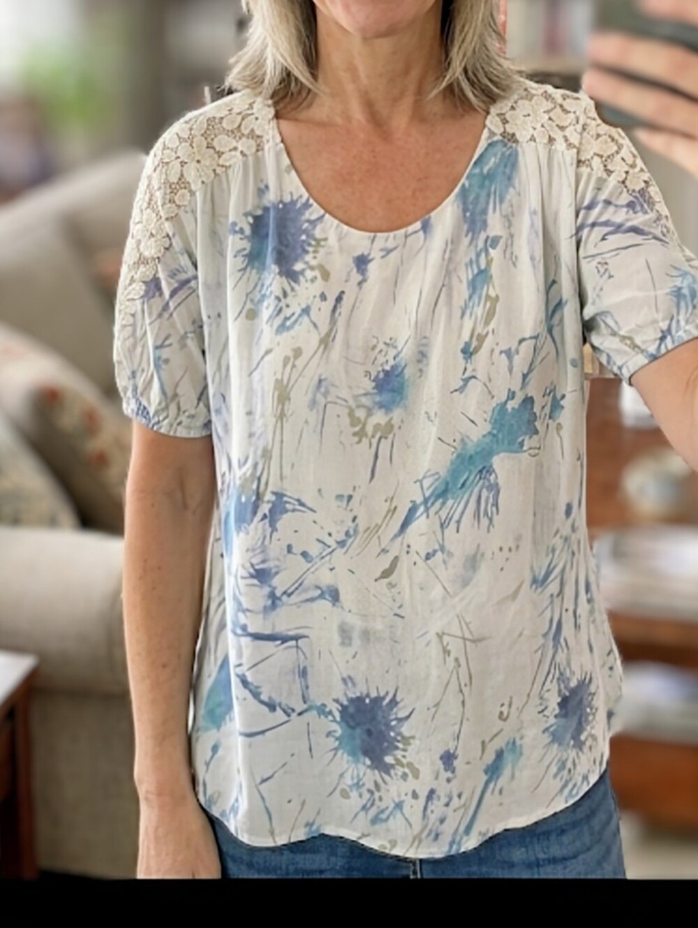 Elegant Gray and Blue Women's Blouse